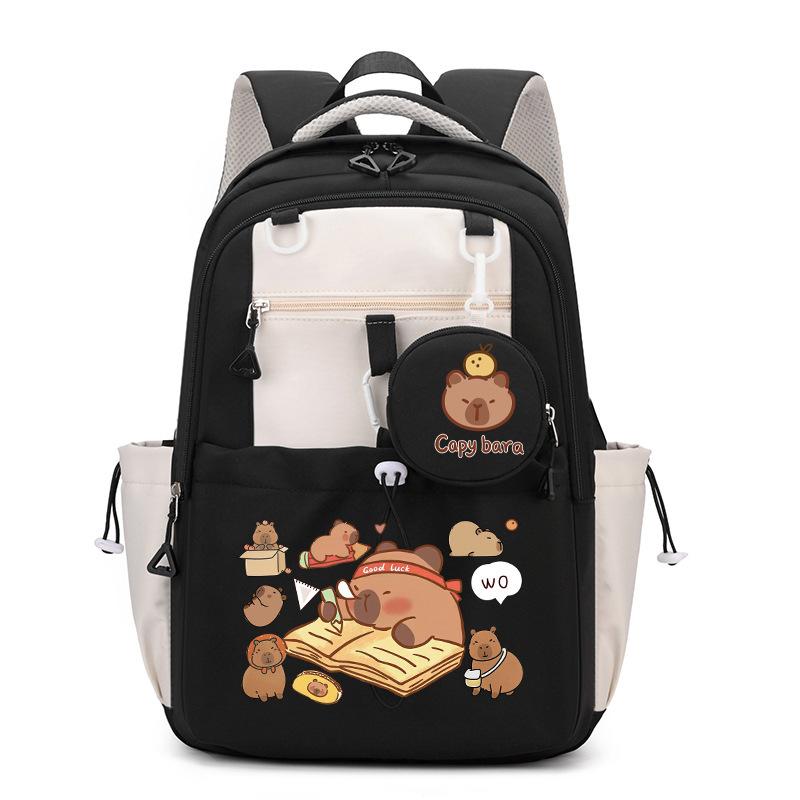 

Школьный рюкзак капибара для девочек, новый, для учеников 3-4-6 классов начальной школы, большой вместимости, с функцией снижения веса, универсальный рюкзак чёрный