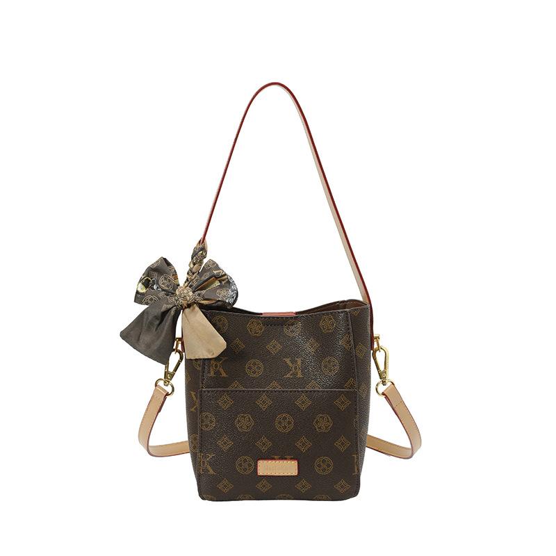 High-end Fashion Bucket Bag Women s Retro Print Commuting All-match Shoulder Diagonal Straddle 17x9x20