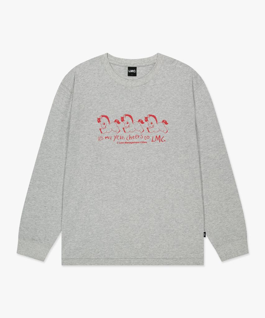 LMC New Year Horse Long Slv Tee Heather Gray