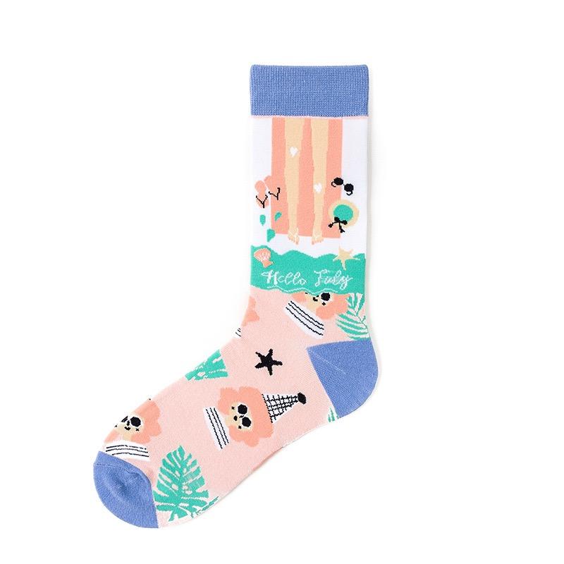 Four-season illustration socks for women cotton mid-tube mermaid hot air balloon trendy socks ins men s socks EUR36-42