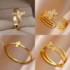 Vintage Jesus Kreuz Ringe für Damen Herren Goldfarbe Edelstahl Jesus Kreuz Verstellbarer Ring Religiöser Party Schmuck Geschenk