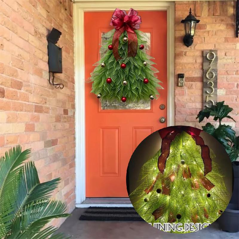Handmade Christmas Tree Wreath For Front Door Glow Light Hanging Ornament Decor