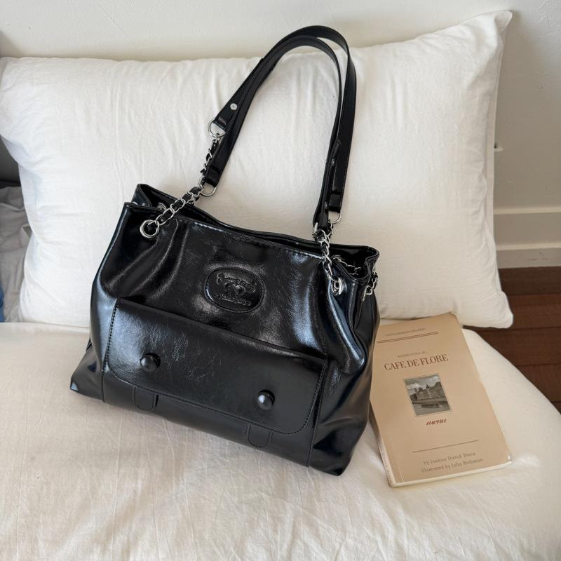 

2025 new large-capacity portable bowling bag women s college style texture underarm shoulder bag college student satchel чёрный