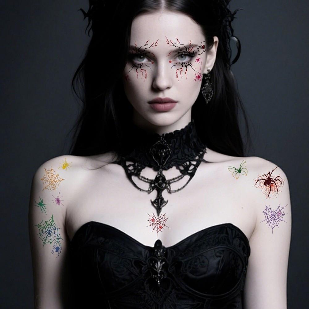 10 Pcs Waterproof Halloween Spider Tattoo Colored Body Tattoo Stickers Party Supplies