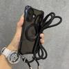 Crossbody Lanyard Transparent Magnetic Holder Stand Case For  iPhone 12 13 14 15 16 Pro Max Necklace Shoulder Strap Hard Cover