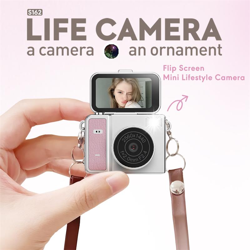 S162 Thumb Keychain Camera 1.47-Inch Flip Screen Mini Action Camera Retro Style 2K Very Small Camcorder Video Recorder
