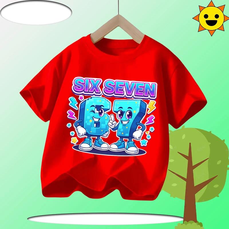 Kids T-Shirts Fashion Oys Girls Polyester Tee Italian 67 Casual Children Clothes Top Summer 67 Six Seven Cool Funny Printed T-shirt