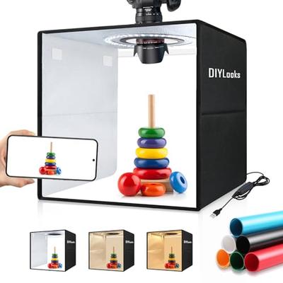 DIYLooks Składane Przenośne Studio Fotograficzne 30 cm z 6 Kolorowymi Tłami, 3 Temperaturami Koloru i Ściemnianiem, 120 Diod LED, Wysoki Wskaźnik Oddawania Barw (CRI>95), U