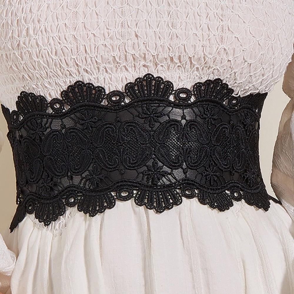 PU Leather Lace Wide Belt Elastic Corset Belt Y2K Women's Belt  Dress Accessories