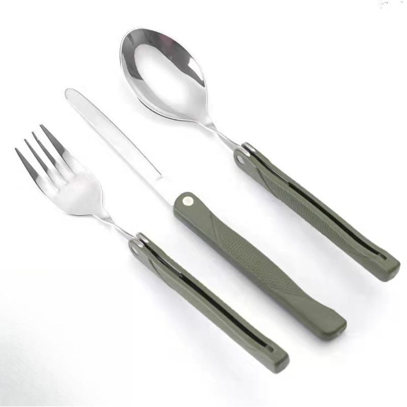 Long Cookware Backpack Spork Fork Stainless Steel Fold Knife Utensil Spoon Set Combo Picnic Camp Cutlery Tableware Flatware