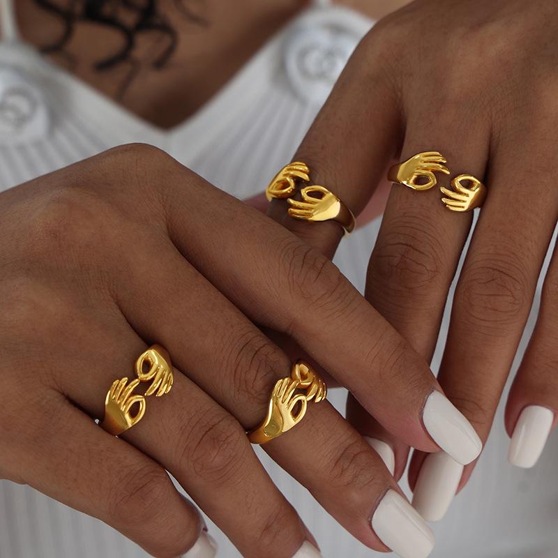 Hong Kong Retro-Style Open Ring: Unique Titanium Steel, 18K Gold, Non-Fading Women’s Jewelry
