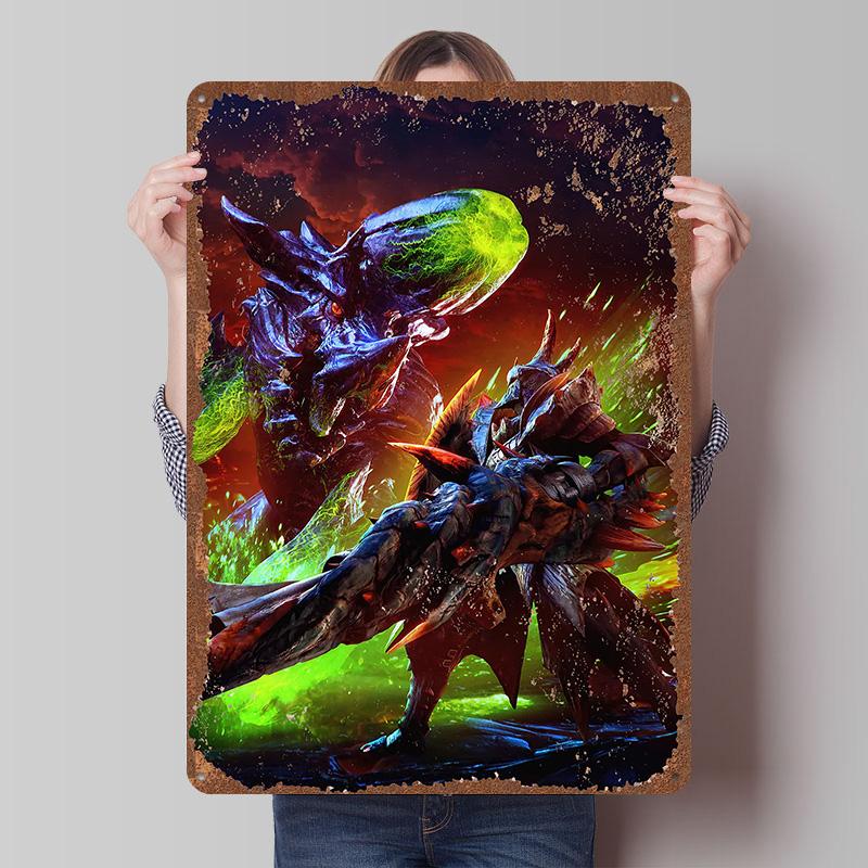 MMonster Hunter Tinplate Posters Custom Wall Art Vintage Metal Signs Retro Tin Plaque for Gaming Decoration Room Bar Accessories