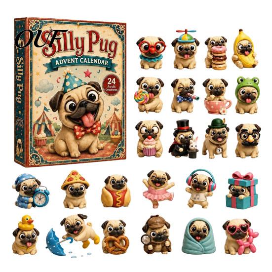 Creative Holiday Surprise 2026 Dog Christmas Advent Calendar, 24-Day Acrylic Ornament Set with Mini Puppy Festive Room Figures, 2D Flat Tree