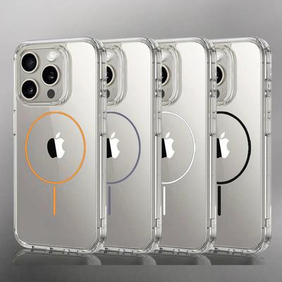 Capa de Carregamento Sem Fio Magnética Magsafe Fina de Luxo para iPhone 16 15 14 Pro Max 13 12 Mini 11 16e Plus Tampa Traseira Transparente