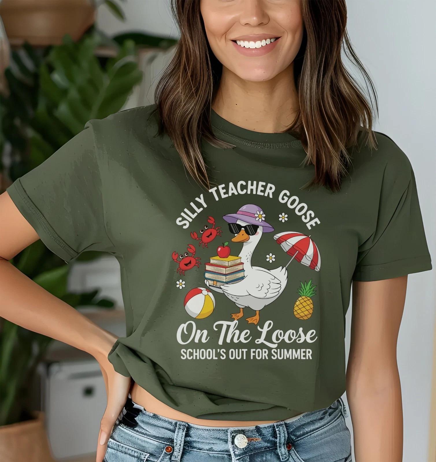 Silly Teacher Goose T-Shirt, Funny Teaching Shirt for Educators & School Staff 4XL