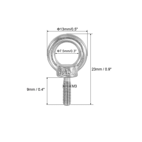 PATIKIL M3 Eye Bolts, 9mm Thread Length, 304 Stainless Steel, External Threads, Hex Nuts, Gaskets, and Flat Washers, for Hanging Chains and Wire Ropes