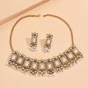 European Style Alloy Gemstone Necklace And Earrings Set With Artificial Pearl Dangles For Women