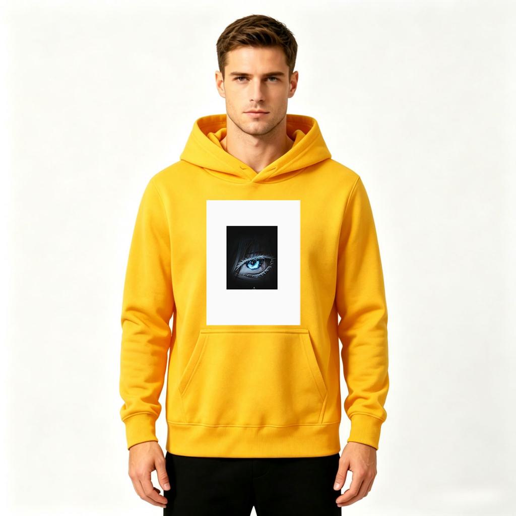 Men's Pullover Hoodie, Anime Blue Glowing Eye Print Casual Long Sleeve Hooded Sweatshirt