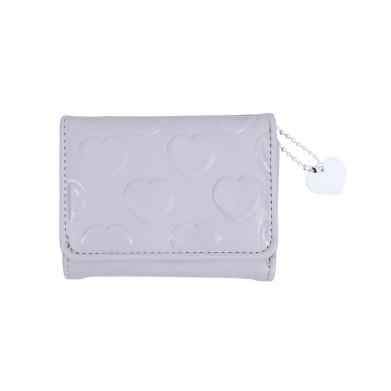 Women Cute Heart Embossed Slim Leather Wallet Small Trifold Wallet Cash Pocket Card Holder with ID Window