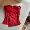 Trendy new printed tube top slim top women's splicing summer one-word shoulder t-shirt retro new Chinese buckle design