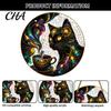 Stained Glass Cat Ornament Style Black And Magic Coffee Cup Hanging for Window Wall Modern Bedroom Decor, Acrylic Sun Catcher Art Decor with
