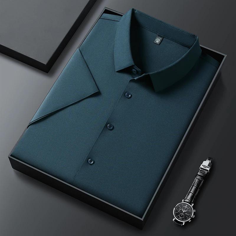 New Men's Business Casual Solid Color Short Sleeved Shirt for Summer Fashion No Ironing Comfortable and Versatile Top