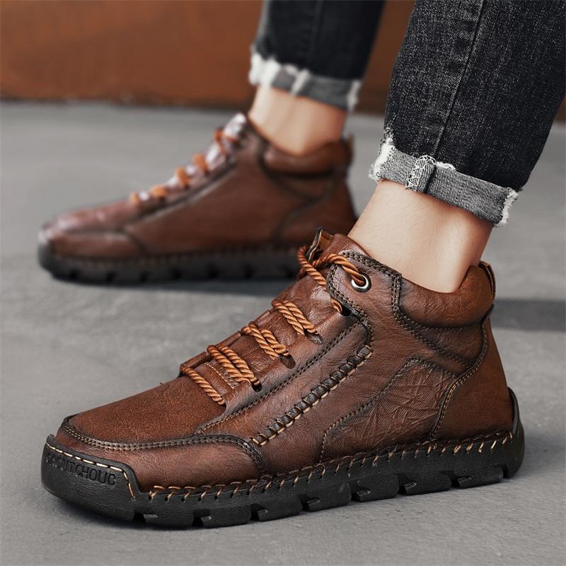 Autumn and Winter Plus Size Shoes Retro High Top Shoes, Men's Leather Boots Fashionable Mid-range Men's Ankle Boots