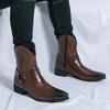 Men's Western Style Cowboy Boots - Pointed Toe, High-Top Leather Martin Boots