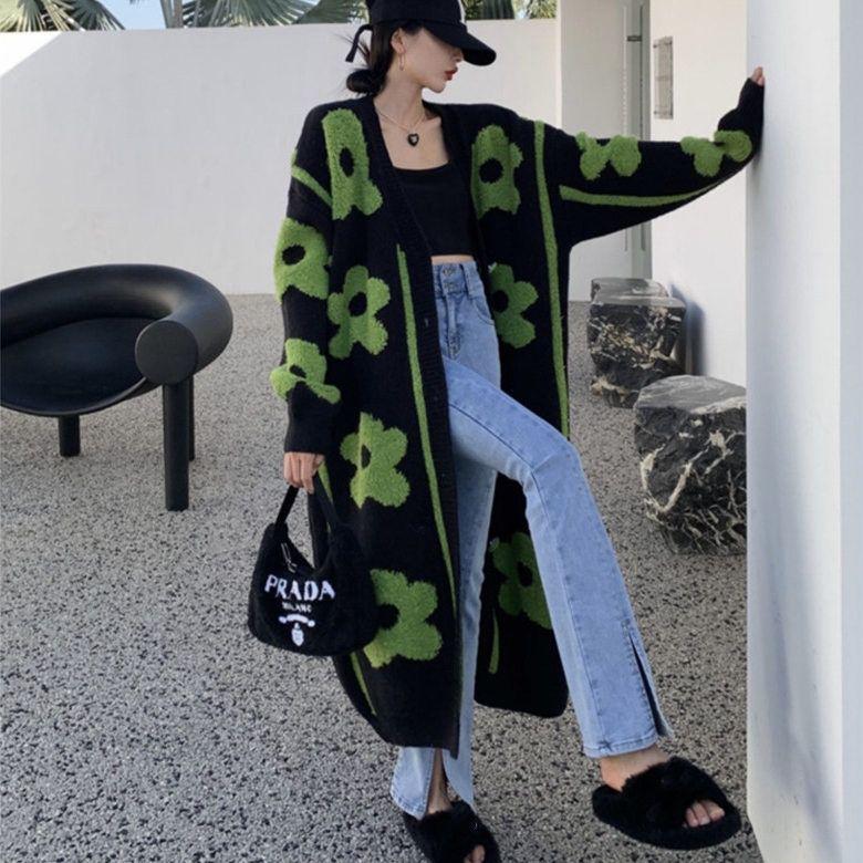 Women's Mid-Length Loose Knit Cardigan - Autumn/Winter, Thick, Plus Size, Age-Defying, High-End Style Sweater Coat