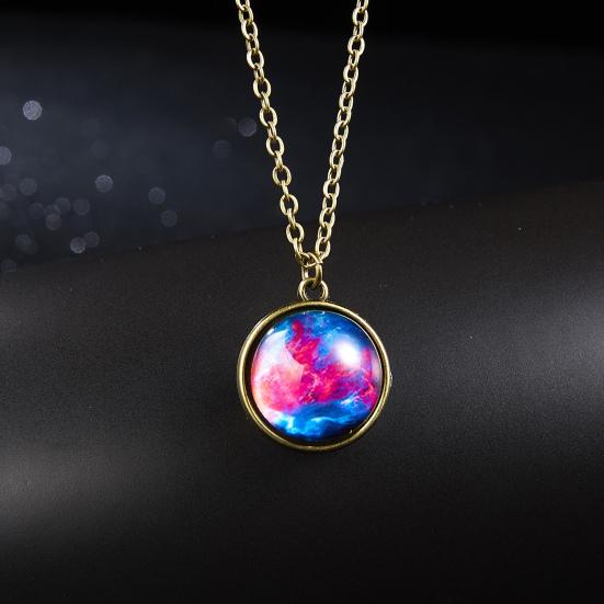 Yousheng Pendant Necklace Personality Double Sides Glow in The Dark Vintage Colorful Galaxy Glass Ball Necklace Jewelry Accessory