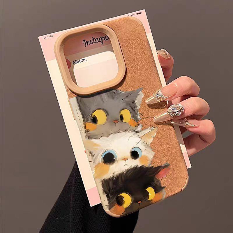 

Brown Cute Kitten for Apple 17/15pro Mobile Phone Case for Women 14pro Ladder Anti-fall Autumn and Winter 16 find x8 pro
