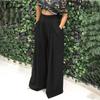 Summer Loose Women's Wide Leg Pants Casual Pleated Solid Zipper Floor-length Pants  Pocket Elastic Solid Pants Plus Size Fall