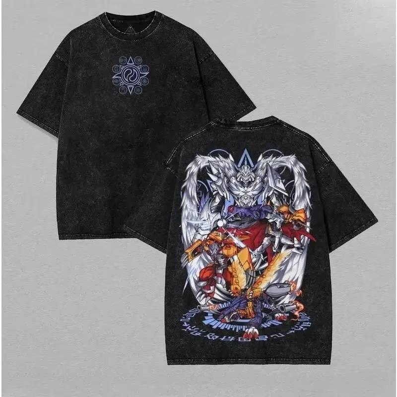 Summer Fashion Trendy Tee Angewomon Digimon Adventure T-shirt Anime Vintage Washed Oversized Tshirt Vintage Unisex Clothing