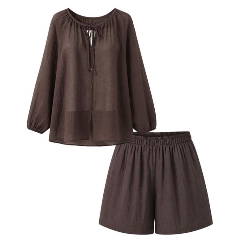 Maribon Sheer Blouse Shorts Set