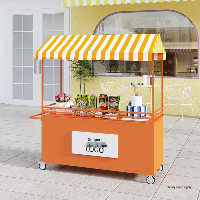 Wrought Iron Mobile Food Cart with Disassemblable Display Rack for Night Market or Flower Stall.