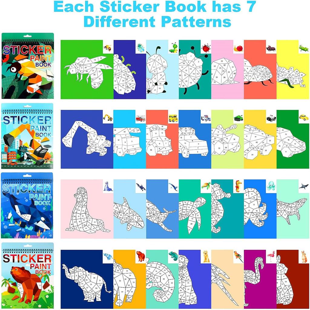 1PCS Sticker Book Crafts for Kids Ages 4-8 Sticker Number Brain Games Travel Toy