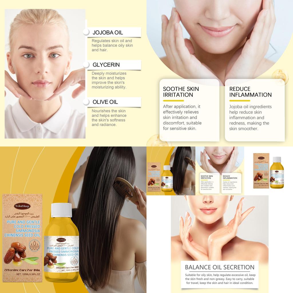 Woodsleep Multi-purpose Jojoba Oil Luxurious Deep Hydration Moisturizing Glowing Skin Oil 100ml