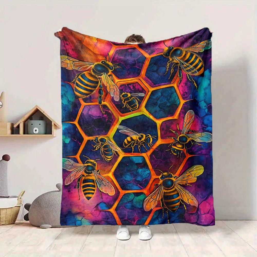 1pc Bee Hive Blanket, Lightweight Flannel Throw Blanket for Sofa, Bed, Travel, Camping, Living Room, Office, Couch069