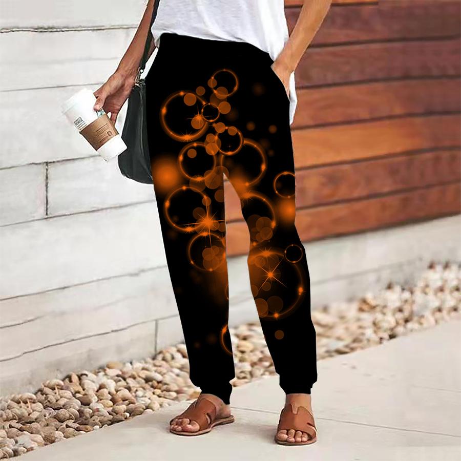 Women Bubble Printing Pants Lace Up Elastic Waist Loose  Trousers Casual Long Pants Trousers with Pockets