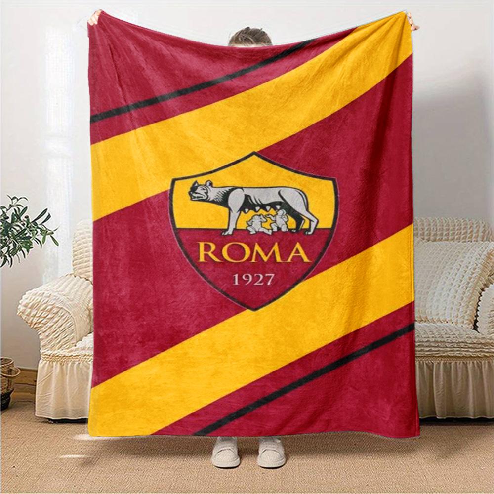 Coperta in Flanella con Stampa Logo AS Roma Alta Qualità Calda Confortevole Coperta per Tutte le Stagioni Perfetta per Regali Decorazione per la Casa