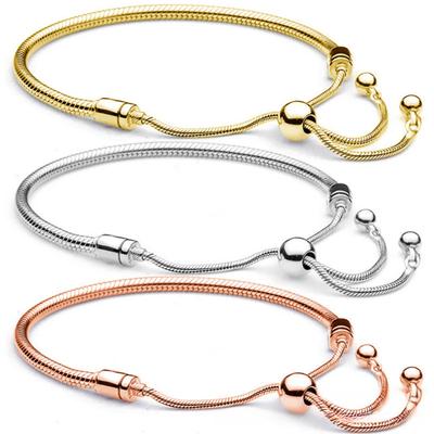Gold/Silber/Roségold Farbe Verstellbares Armband Schlangenknochen Kette Zugschnalle DIY Basic Armband