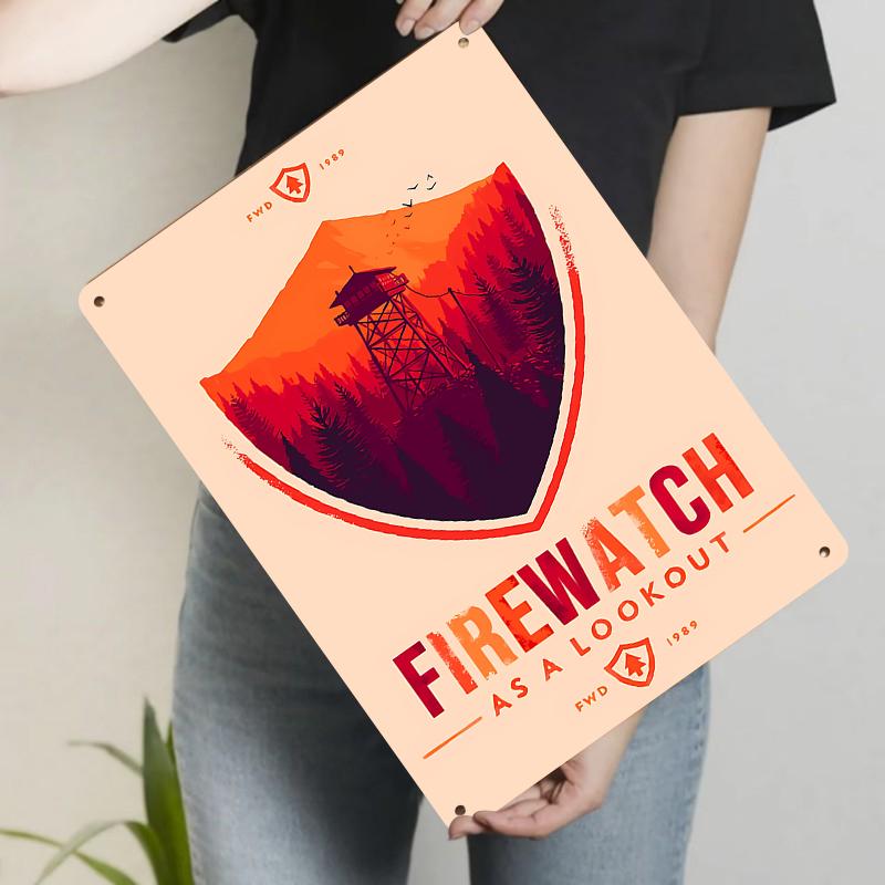 Firewatch Tower Vintage Metal Sign Forest Mountain Landscape Decor for Home Office Wall Art 20x30cm（7.8x11.8inch）
