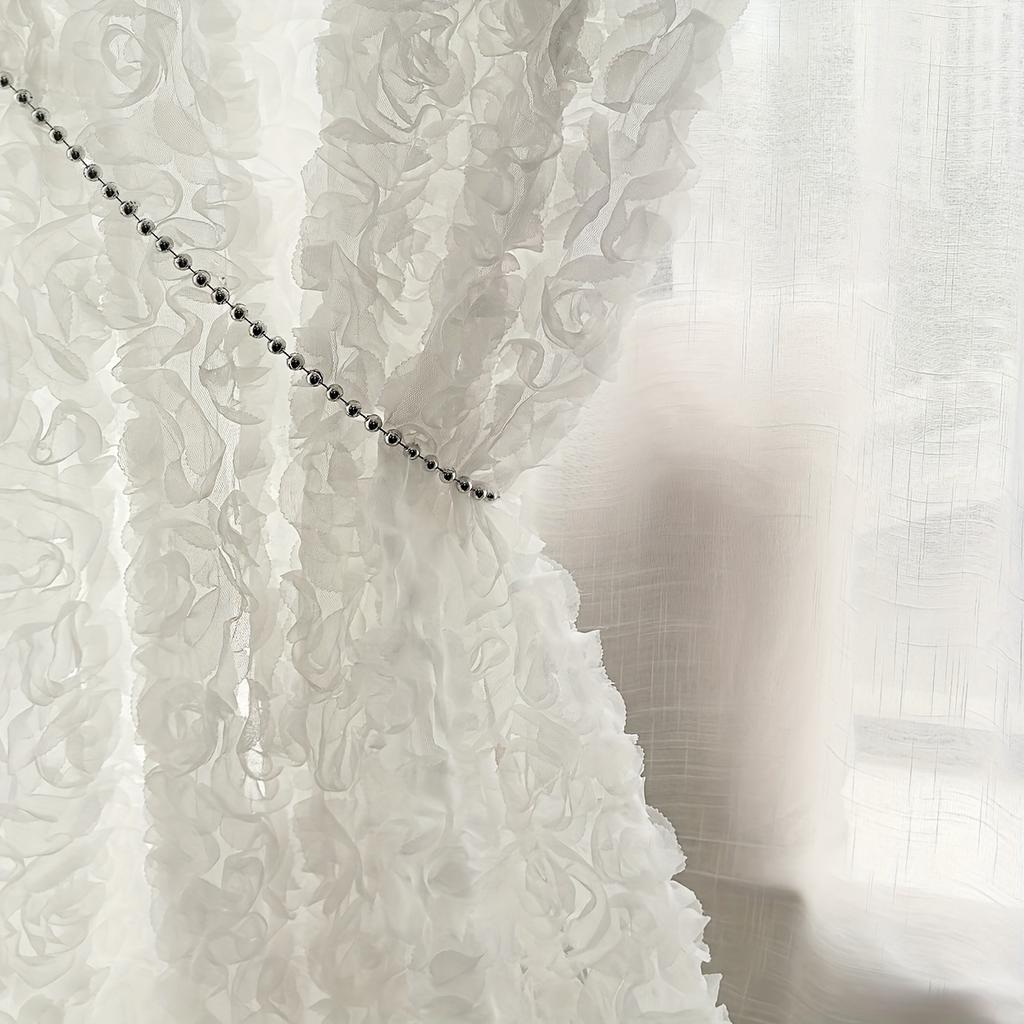 1pc White Vintage Rococo 3D Rose Floral Sheer Curtain , French Romantic Pastoral Style Warm Restaurant Bedroom Living Room Partition Decorative Drapes