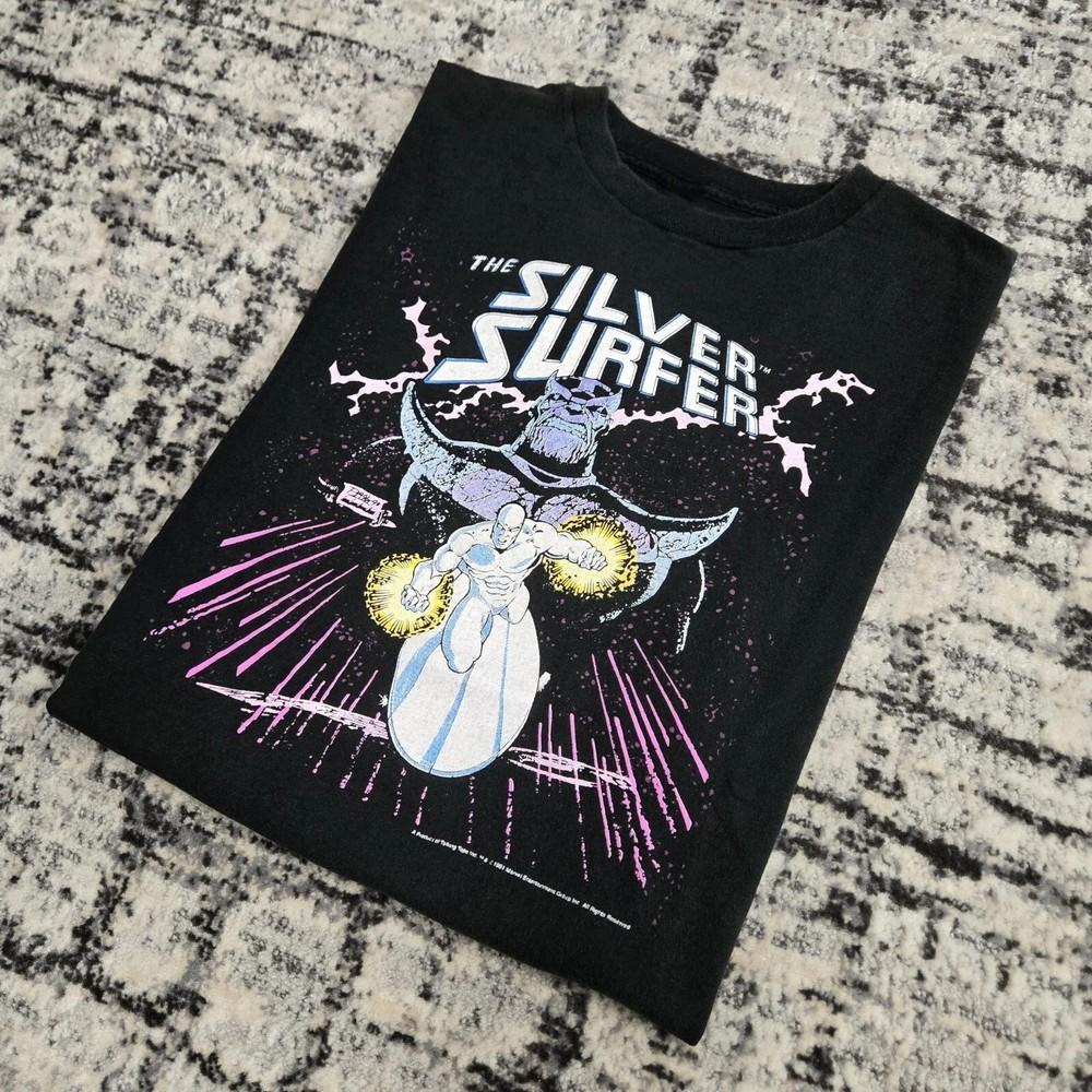 1991 Серебряный Серфер x Танос Marvel Comics Черная Графическая Футболка 90-е Футболка Репринт Унисекс Футболка XXL