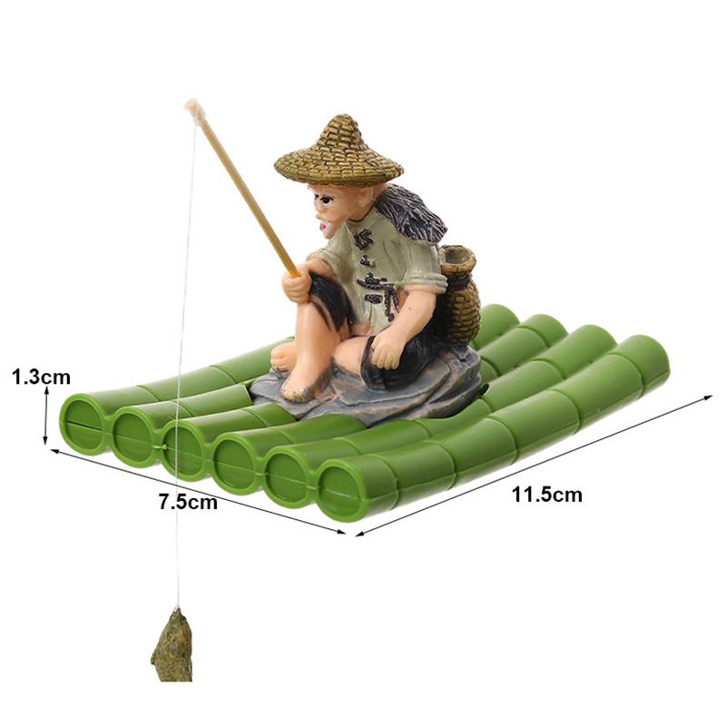 Floating Aquarium Decor Miniature Garden Decor Old Man Fishing Floating Raft Design Fish Tank Landscape Decoration