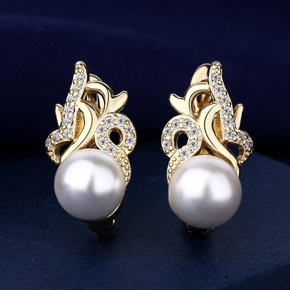 FJ Damen-Schönheits-Ohrringe aus 585er-Roségold, gemischte Weißgoldfarbe, künstlicher Perlenschmuck, kubischer Zirkon, Blumen-Ohrringe