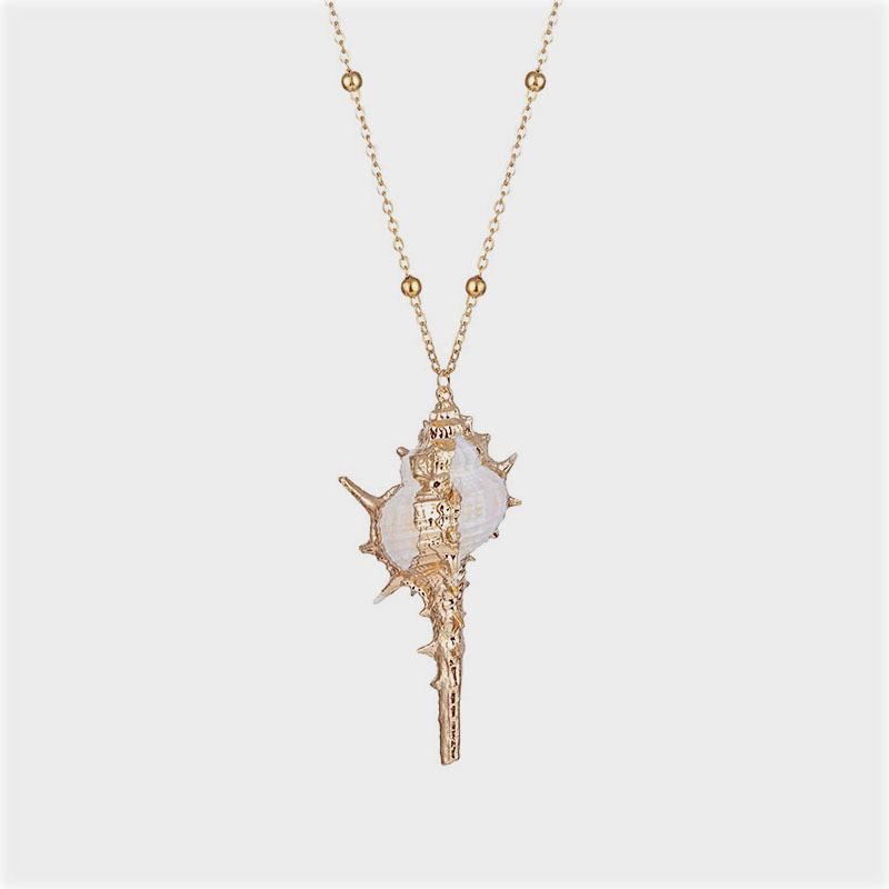 Conch Pendant Necklace for Women  Female Cowrie Summer Party Gift Zircon
