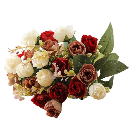 

Букет искусственных роз, многоразовые искусственные цветы, не требующий ухода пучок искусственных роз для центрального элемента стола, свадебной вечеринки, домашнего декора красный