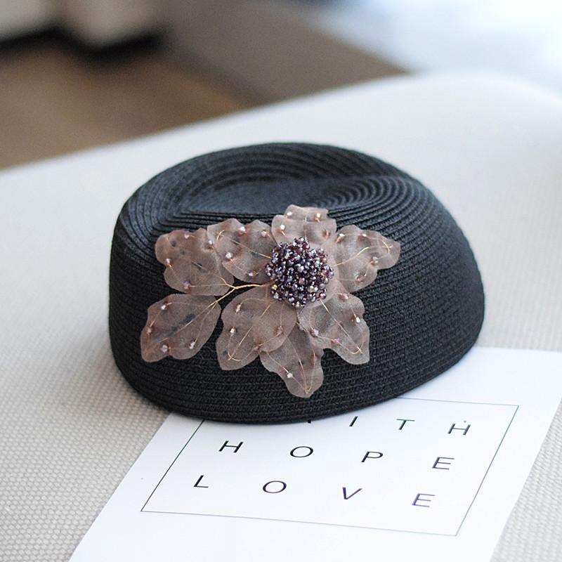202605-2508325 summer grace Female irregular stewardess grass beret hat Vintage Versatile Lace Flowers women Leisure painter cap