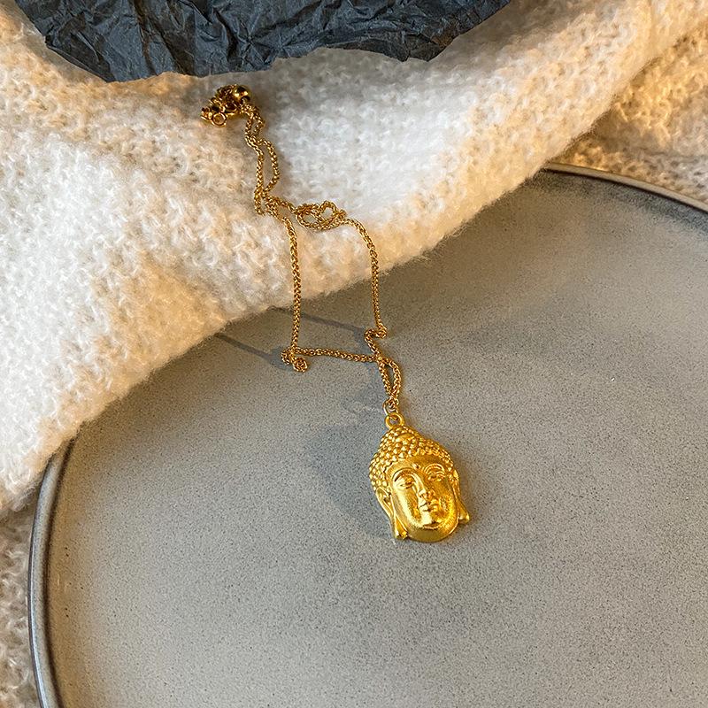Gold Shop Style Sand Gold Buddha Pendant Necklace - Versatile, Modern Sweater Chain, Fashionable Design Accessory